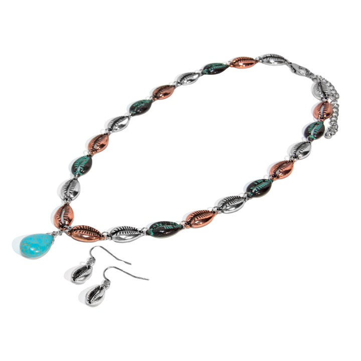 Tri-Color Western Necklace with Turquoise Teardrop Pendant