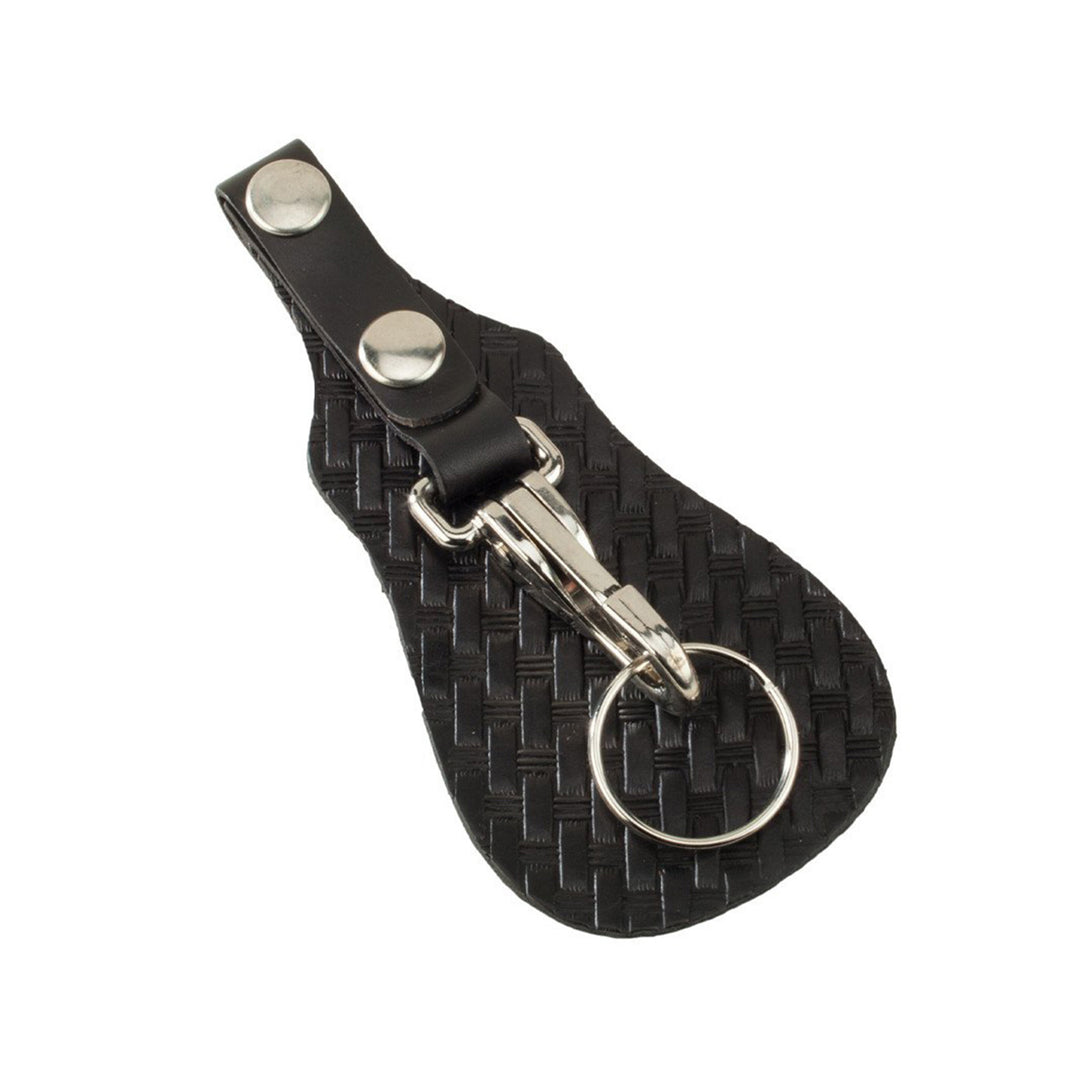 Black Leather Key Fob with Basketweave Protector