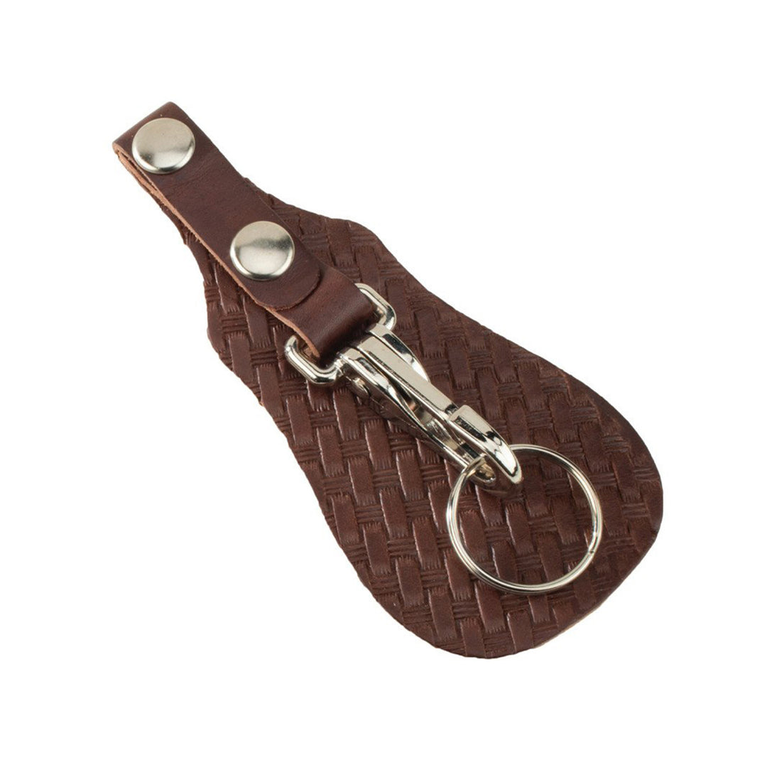 Brown Leather Key Fob with Basketweave Protector