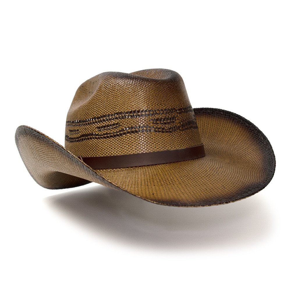 Brown Straw Western Cattleman Hat with Diamond Concho &amp; Beaded Hat Band