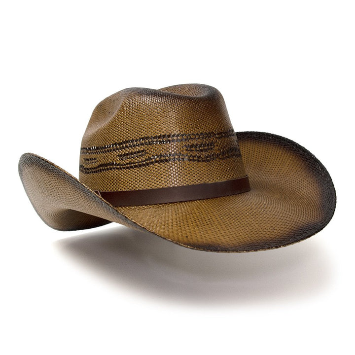 Brown Straw Western Cattleman Hat with Diamond Concho &amp; Beaded Hat Band