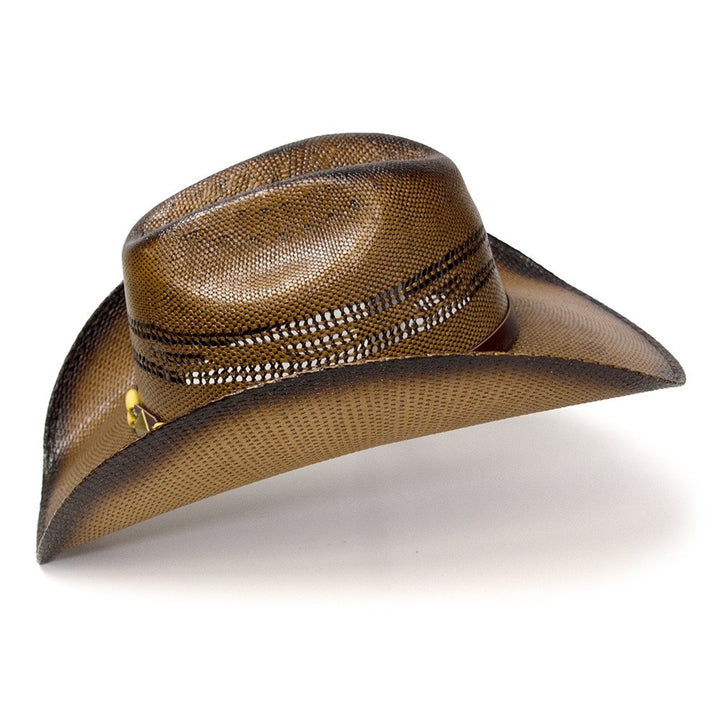 Brown Straw Western Cattleman Hat with Diamond Concho &amp; Beaded Hat Band