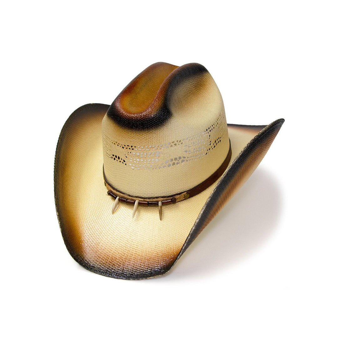 Brown &amp; Beige Straw Western Cattleman Hat with Claw Hat Band