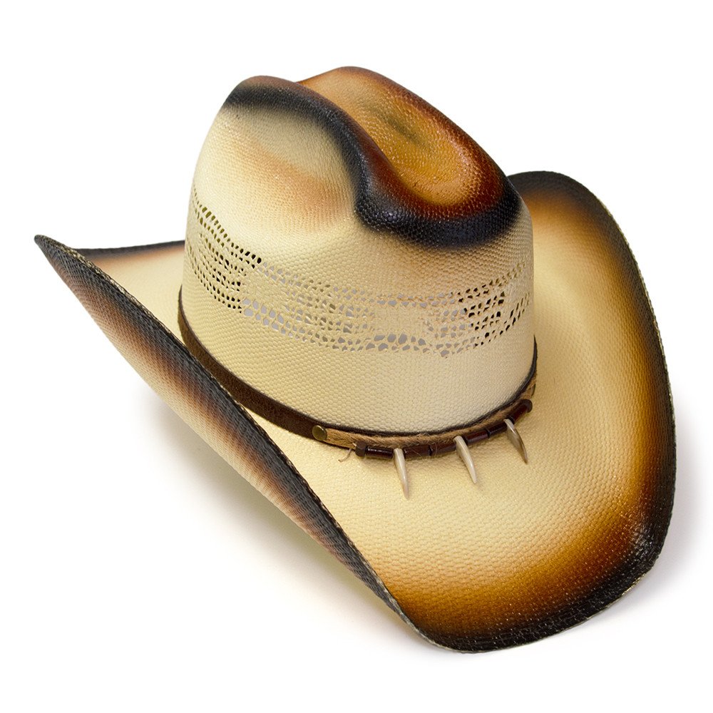 Brown &amp; Beige Straw Western Cattleman Hat with Claw Hat Band