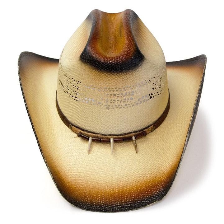 Brown &amp; Beige Straw Western Cattleman Hat with Claw Hat Band