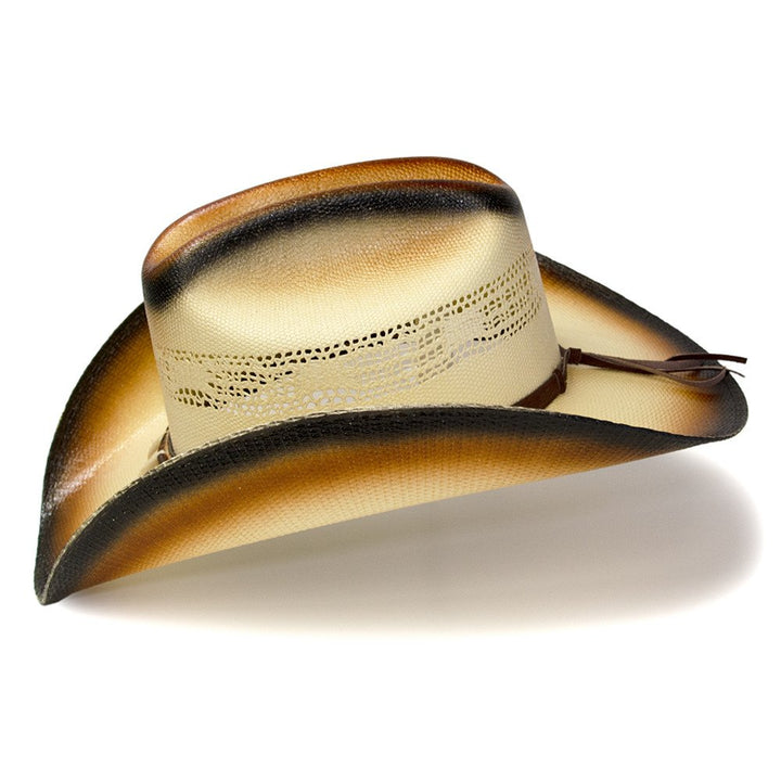 Brown &amp; Beige Straw Western Cattleman Hat with Claw Hat Band