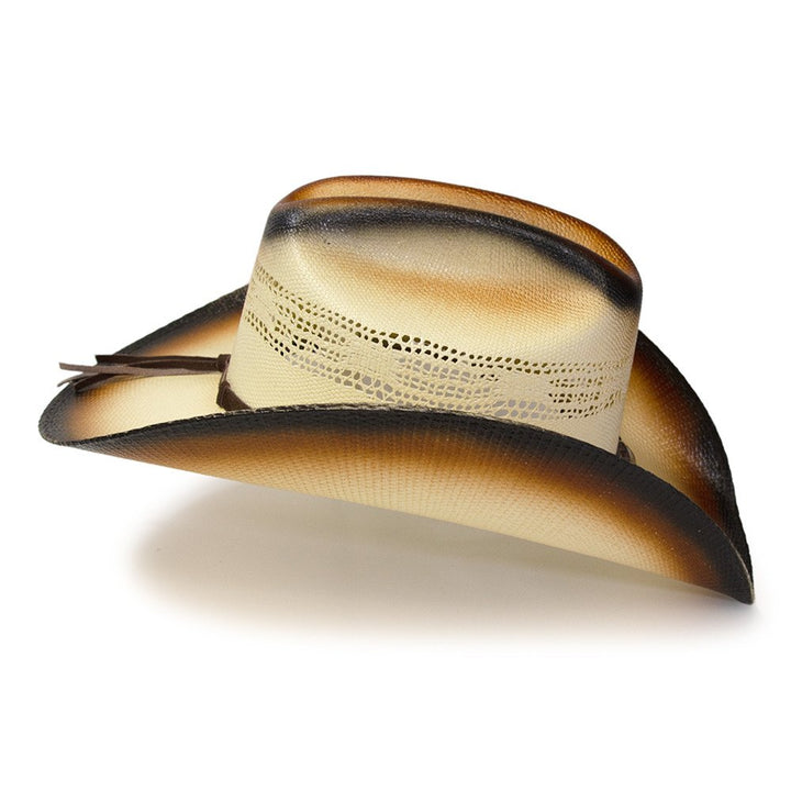 Brown &amp; Beige Straw Western Cattleman Hat with Claw Hat Band