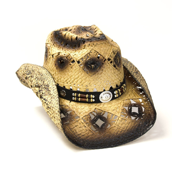 Tan &amp; Brown Straw Western Hat
