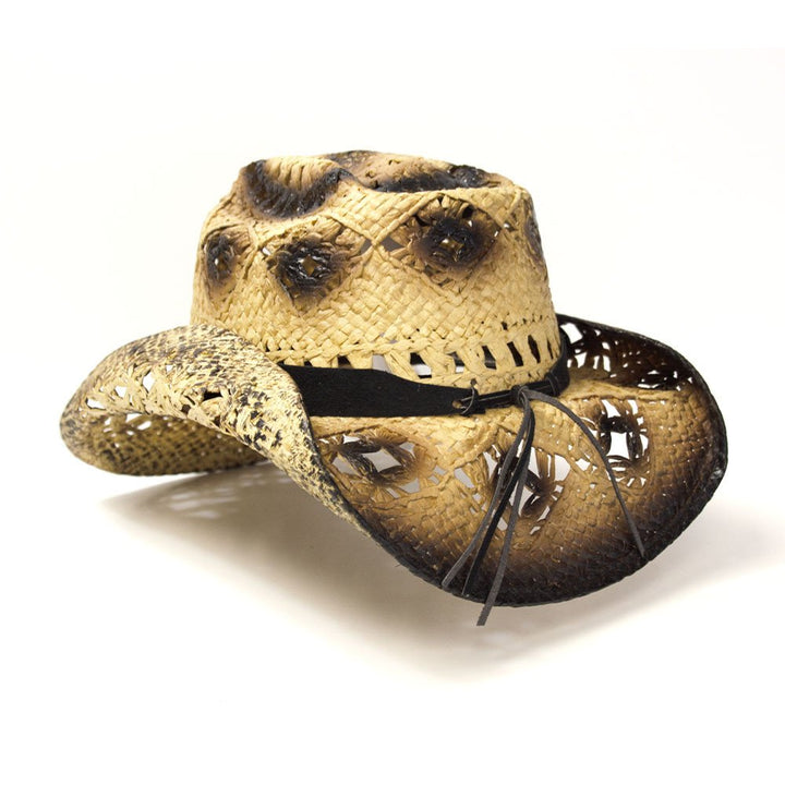 Tan &amp; Brown Straw Western Hat