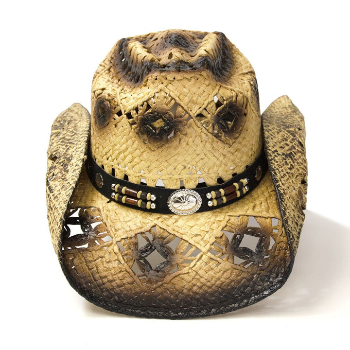 Tan &amp; Brown Straw Western Hat