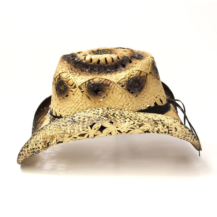 Tan &amp; Brown Straw Western Hat