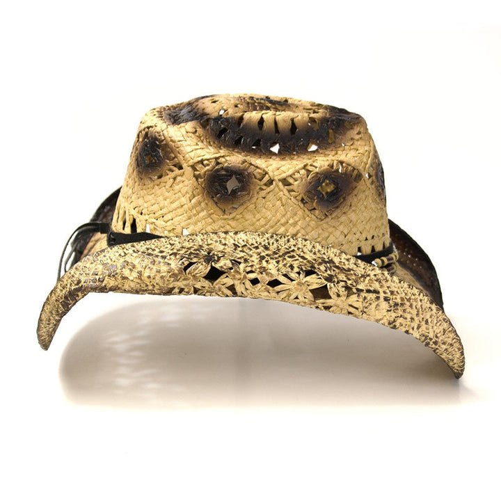 Tan &amp; Brown Straw Western Hat