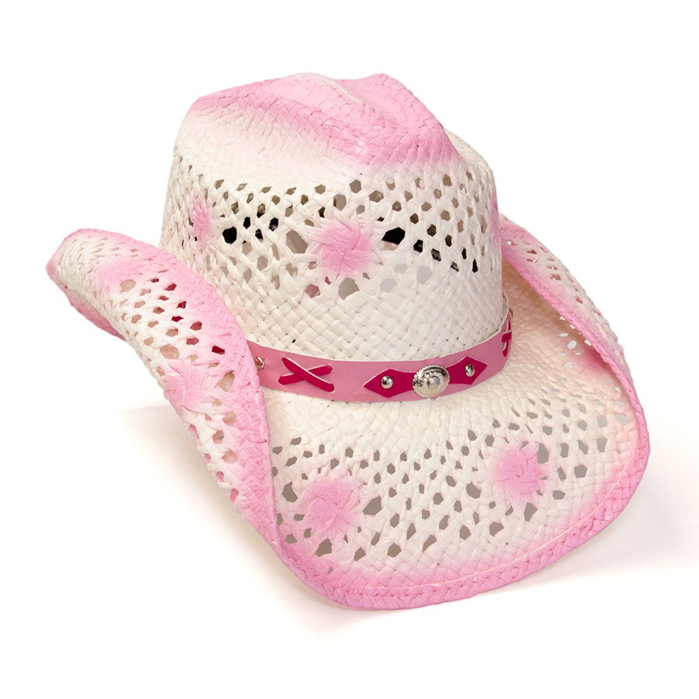 Straw Western Hat with Pink Trim