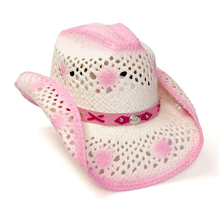 Straw Western Hat with Pink Trim