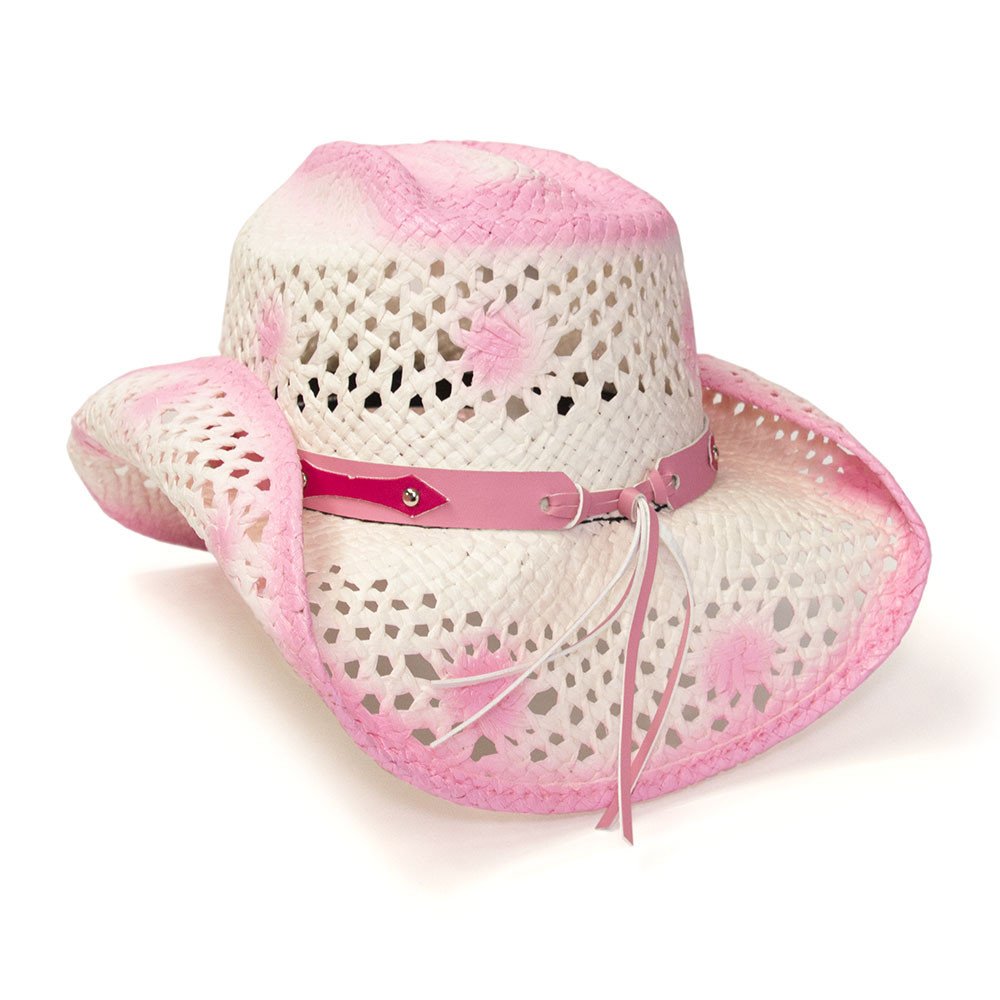 Straw Western Hat with Pink Trim