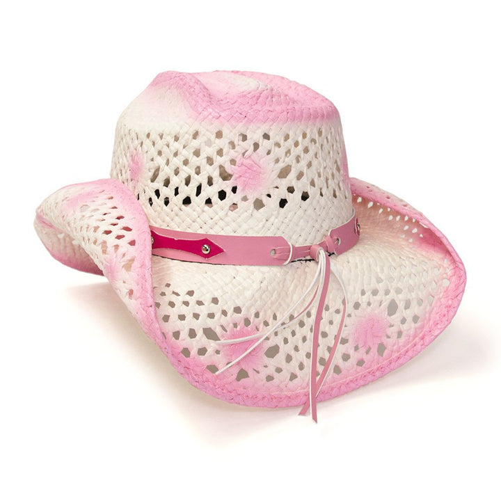 Straw Western Hat with Pink Trim