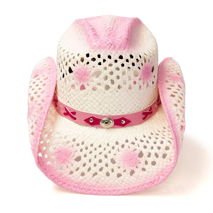 Straw Western Hat with Pink Trim
