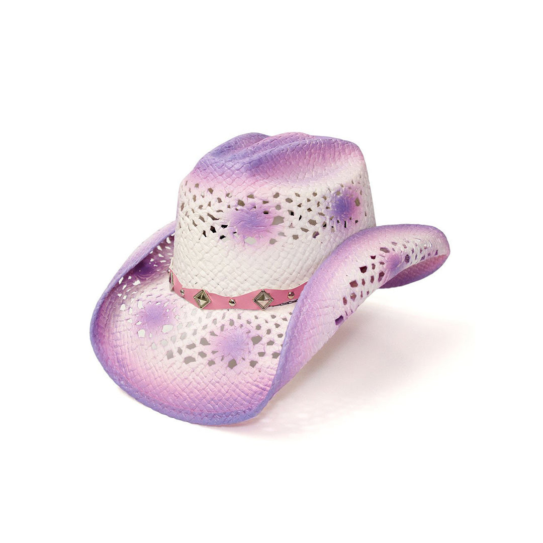 Straw Western Hat with Purple Trim