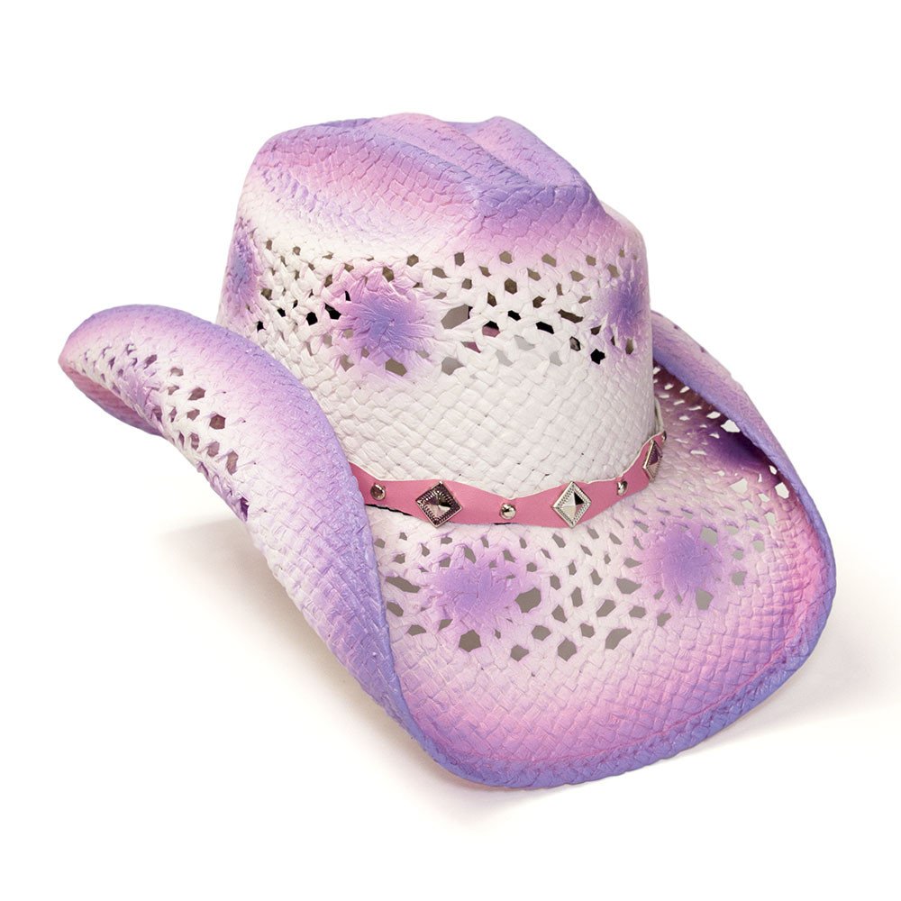 Straw Western Hat with Purple Trim