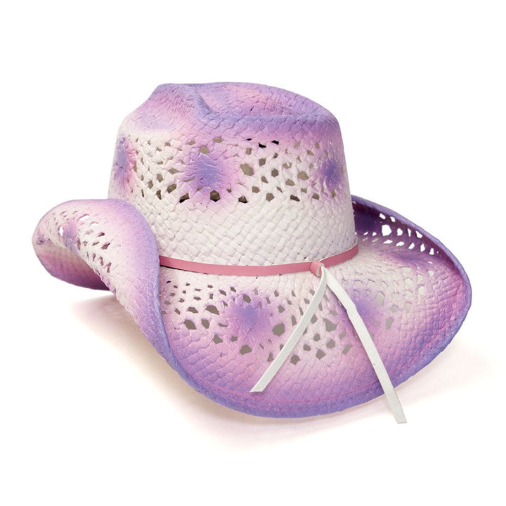 Straw Western Hat with Purple Trim
