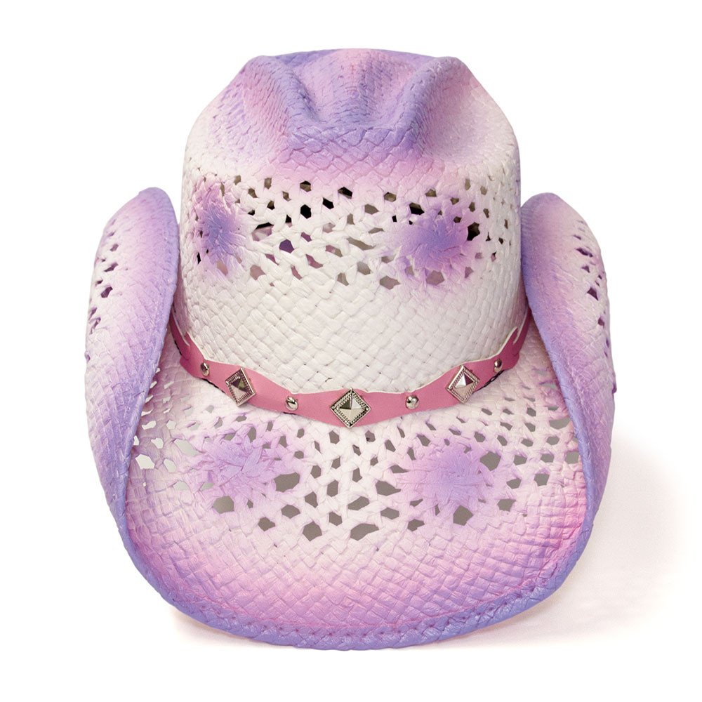 Straw Western Hat with Purple Trim