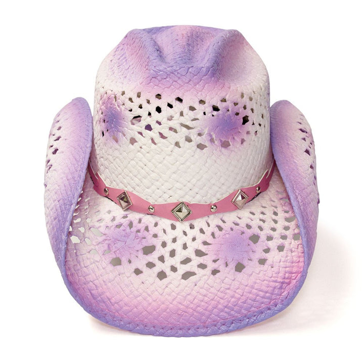 Straw Western Hat with Purple Trim