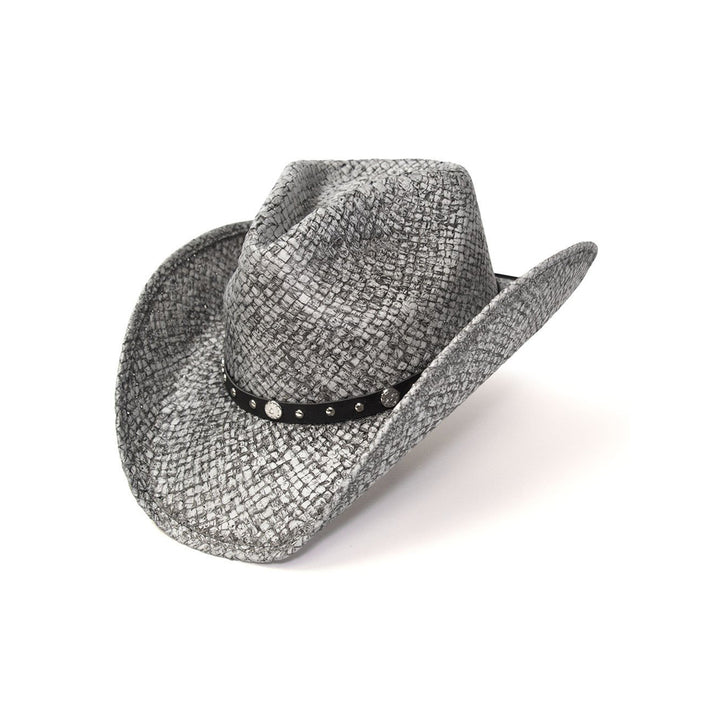 Gray Straw Western Pinch Front Hat
