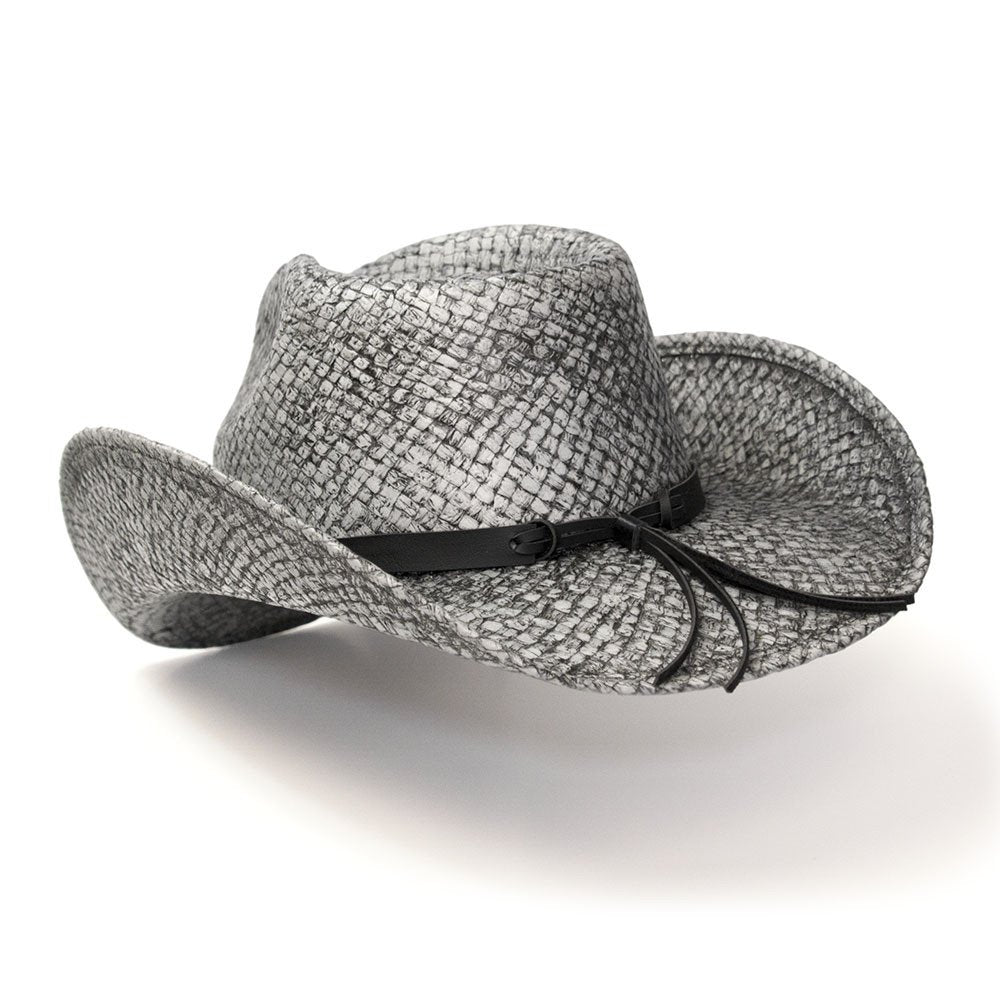 Gray Straw Western Pinch Front Hat