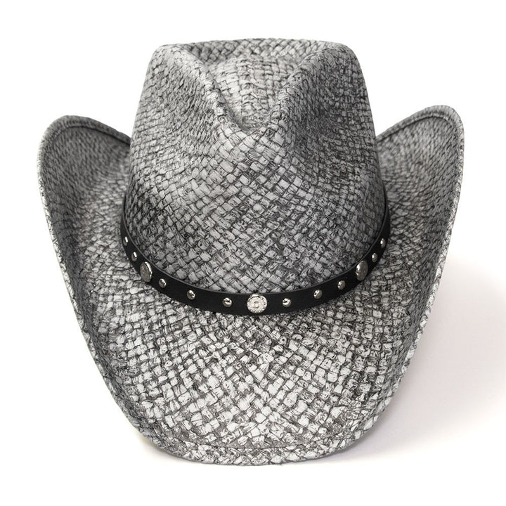 Gray Straw Western Pinch Front Hat