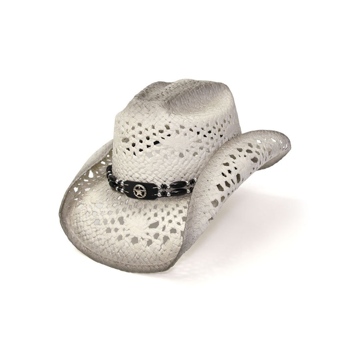 White &amp; Gray Straw Western Hat