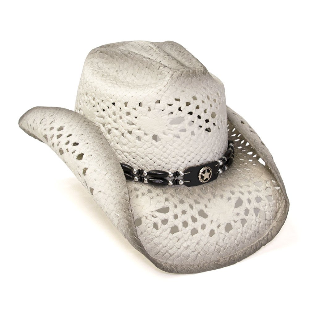 White &amp; Gray Straw Western Hat