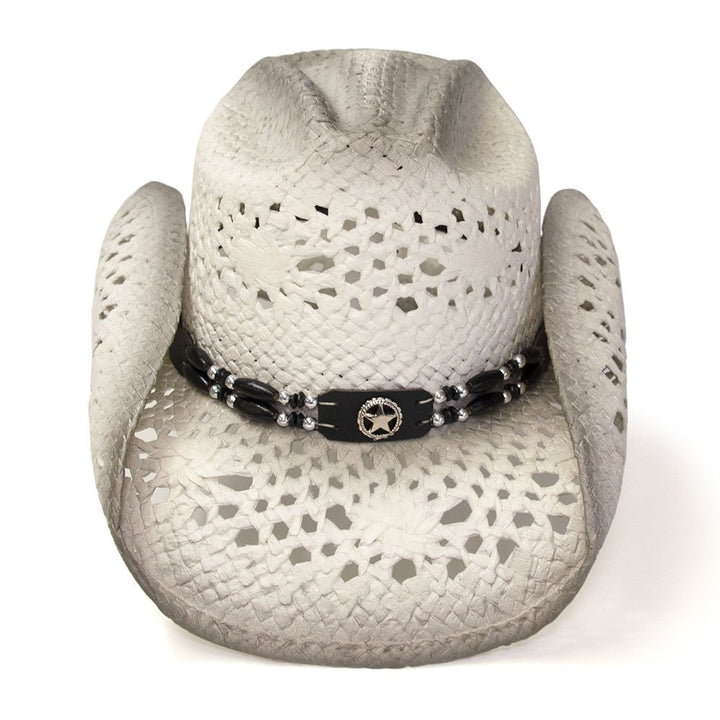 White &amp; Gray Straw Western Hat