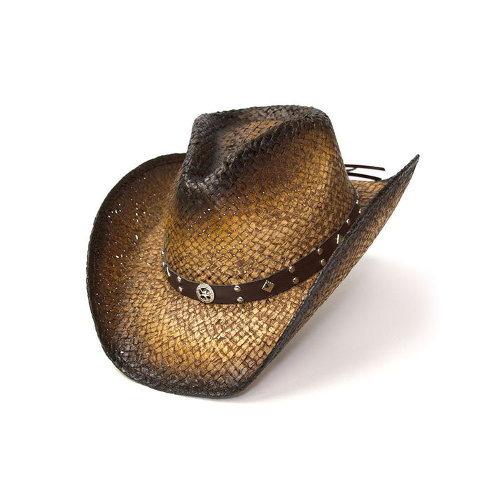 Dark Brown Straw Western Pinch Front Hat