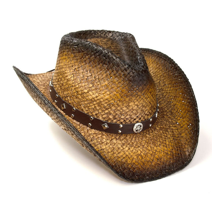 Dark Brown Straw Western Pinch Front Hat