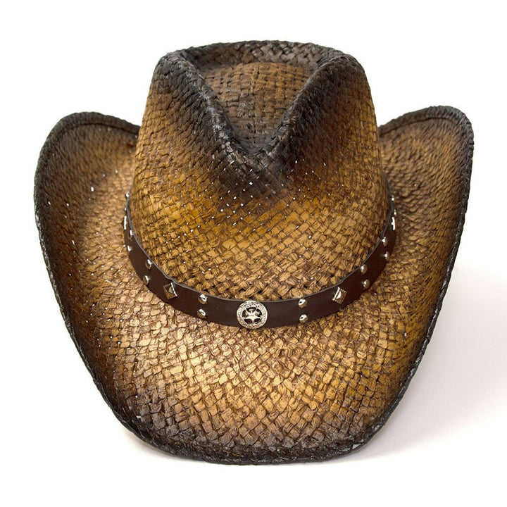 Dark Brown Straw Western Pinch Front Hat