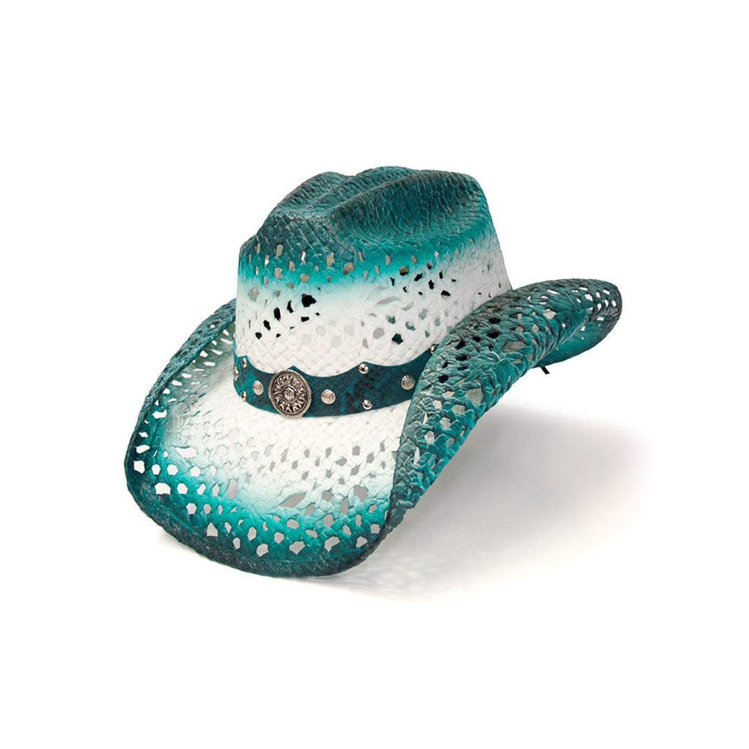 Straw Western Hat with Aqua Trim