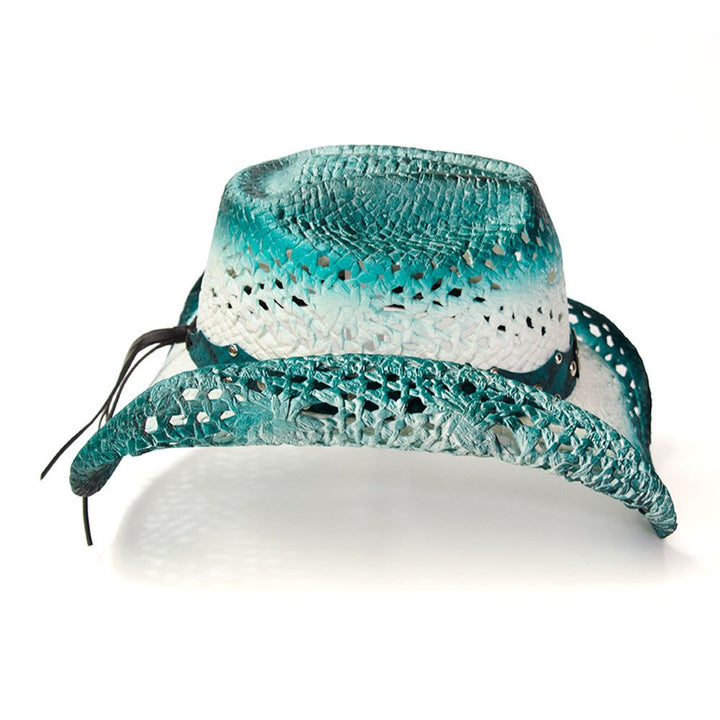 Straw Western Hat with Aqua Trim