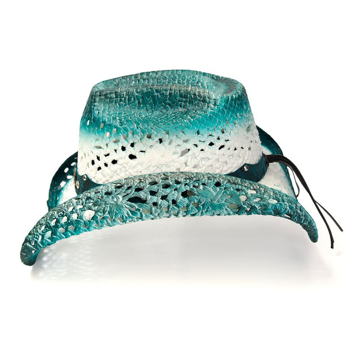 Straw Western Hat with Aqua Trim
