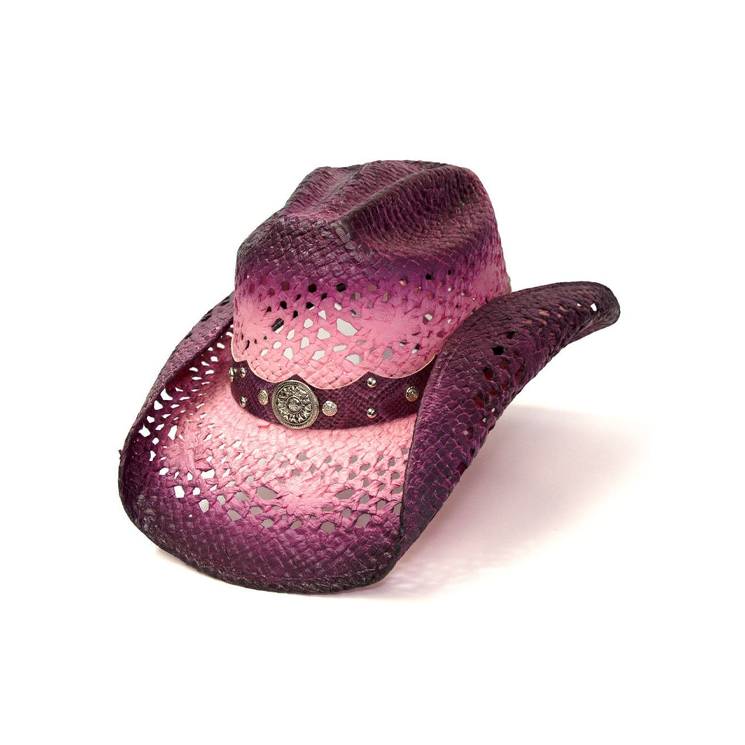 Hot Pink Straw Western Hat with Purple Trim