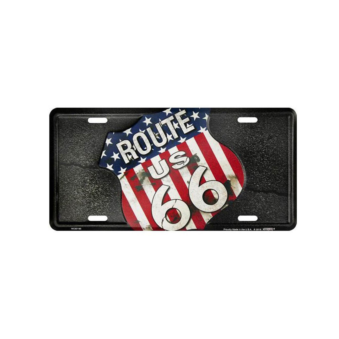 Rt 66 Sign with American Flag License Plate