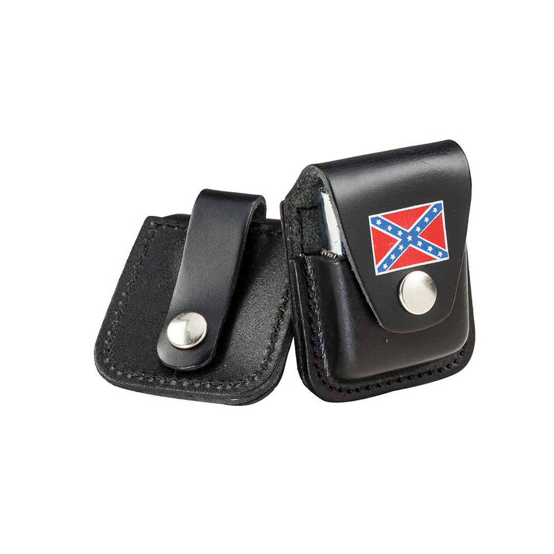 Black Leather Lighter Case with Rebel Flag