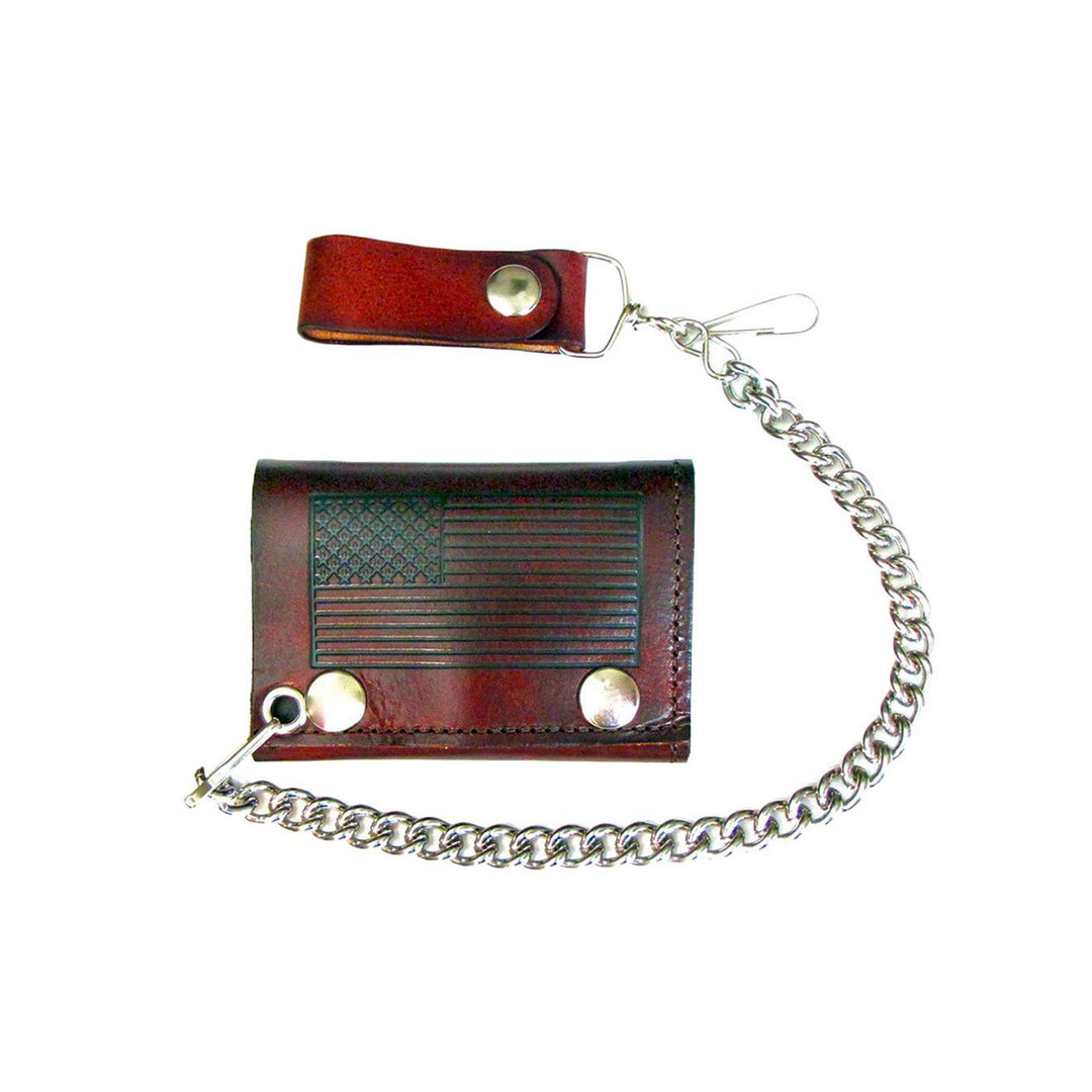 American Flag Brown Genuine Leather Chain Wallet