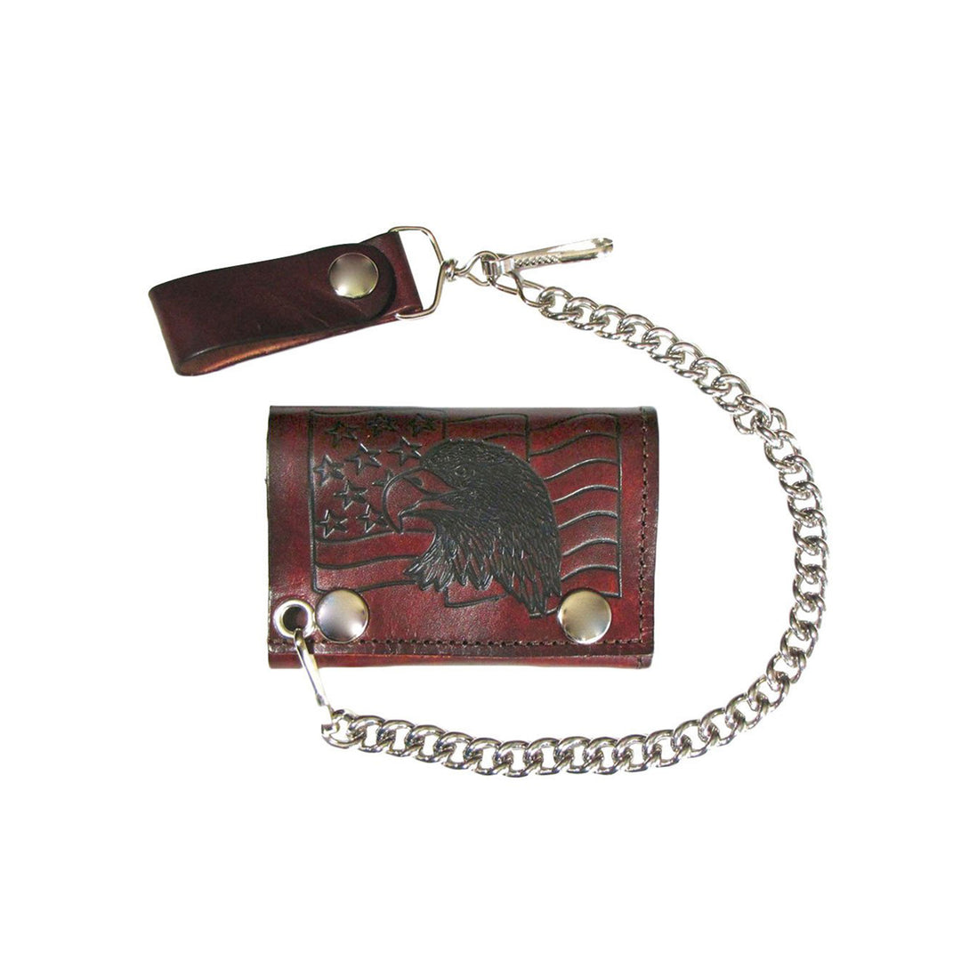 Eagle &amp; Flag Brown Genuine Leather Chain Wallet
