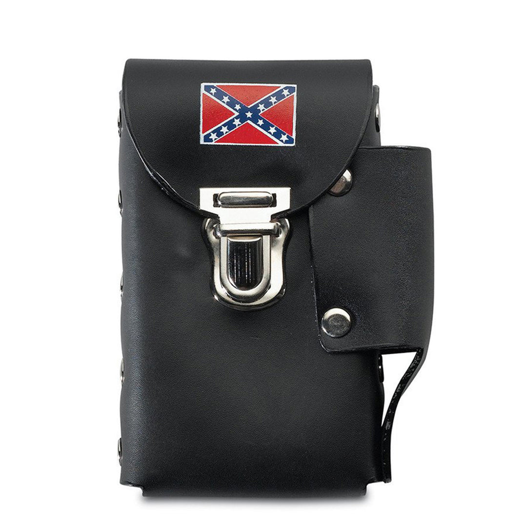 Black Genuine Leather Cigarette Case with Rebel Flag
