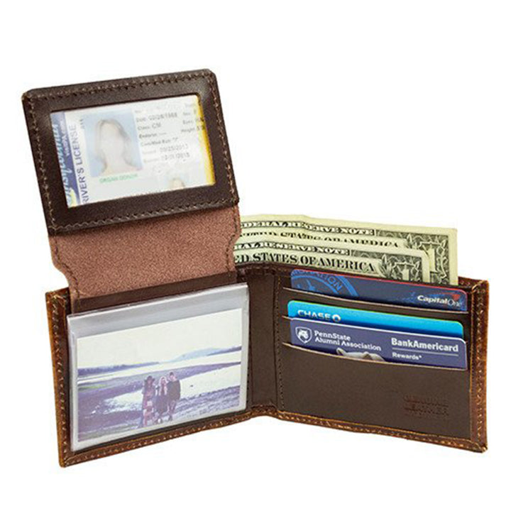 Antiqued Brown Genuine Leather Bifold Wallet with Embossed Deer
