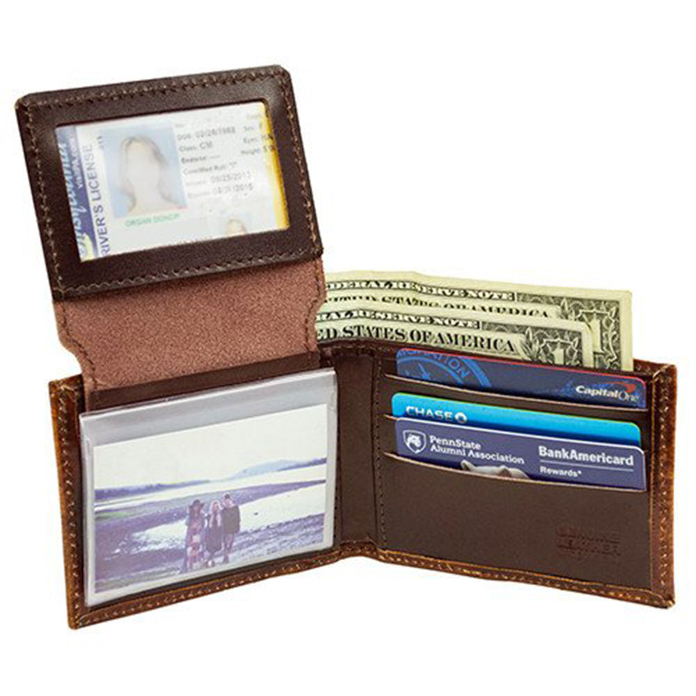 Antiqued Brown Genuine Leather Bifold Wallet with Embossed Eagle