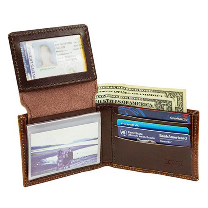 Antiqued Brown Genuine Leather Bifold Wallet with Embossed Horse Heads