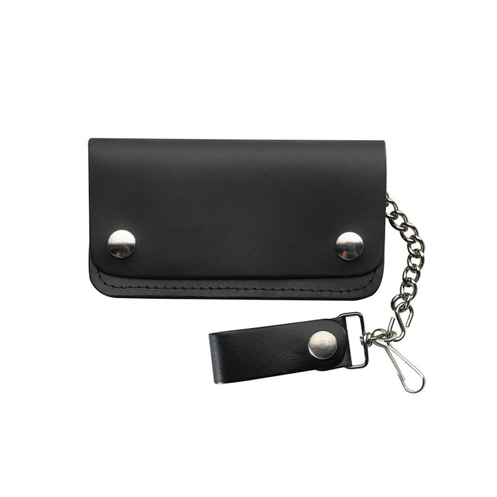 Smooth Black Genuine Leather Chain Wallet