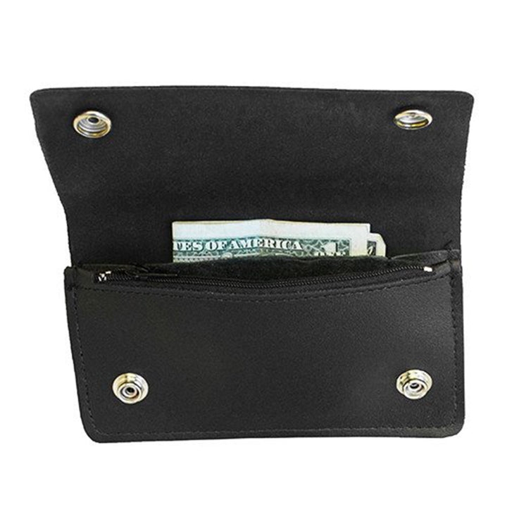 Smooth Black Genuine Leather Chain Wallet