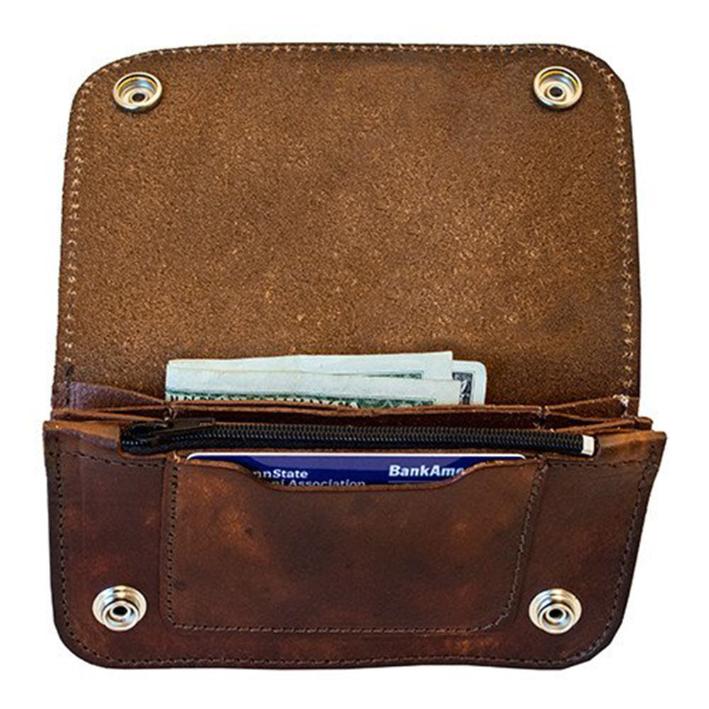 Antiqued Brown Genuine Leather Chain Wallet